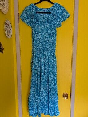Draper James Aqua and White Floral Maxi Dress